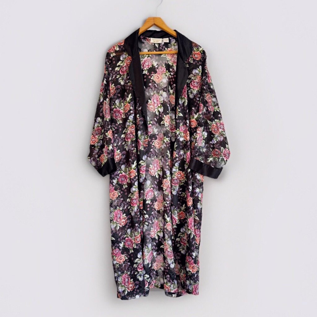 Vintage Victoria's Secret Gold Label Cottagecore Floral Lace Robe Duster Small